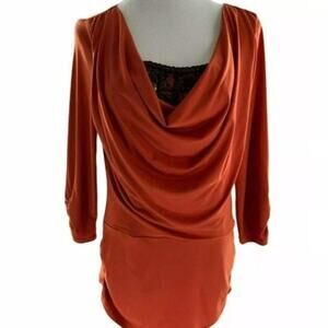 I.N. Studio Womens Burnt Orange Blouse Embellished  Long Sleeve Top Size Large
